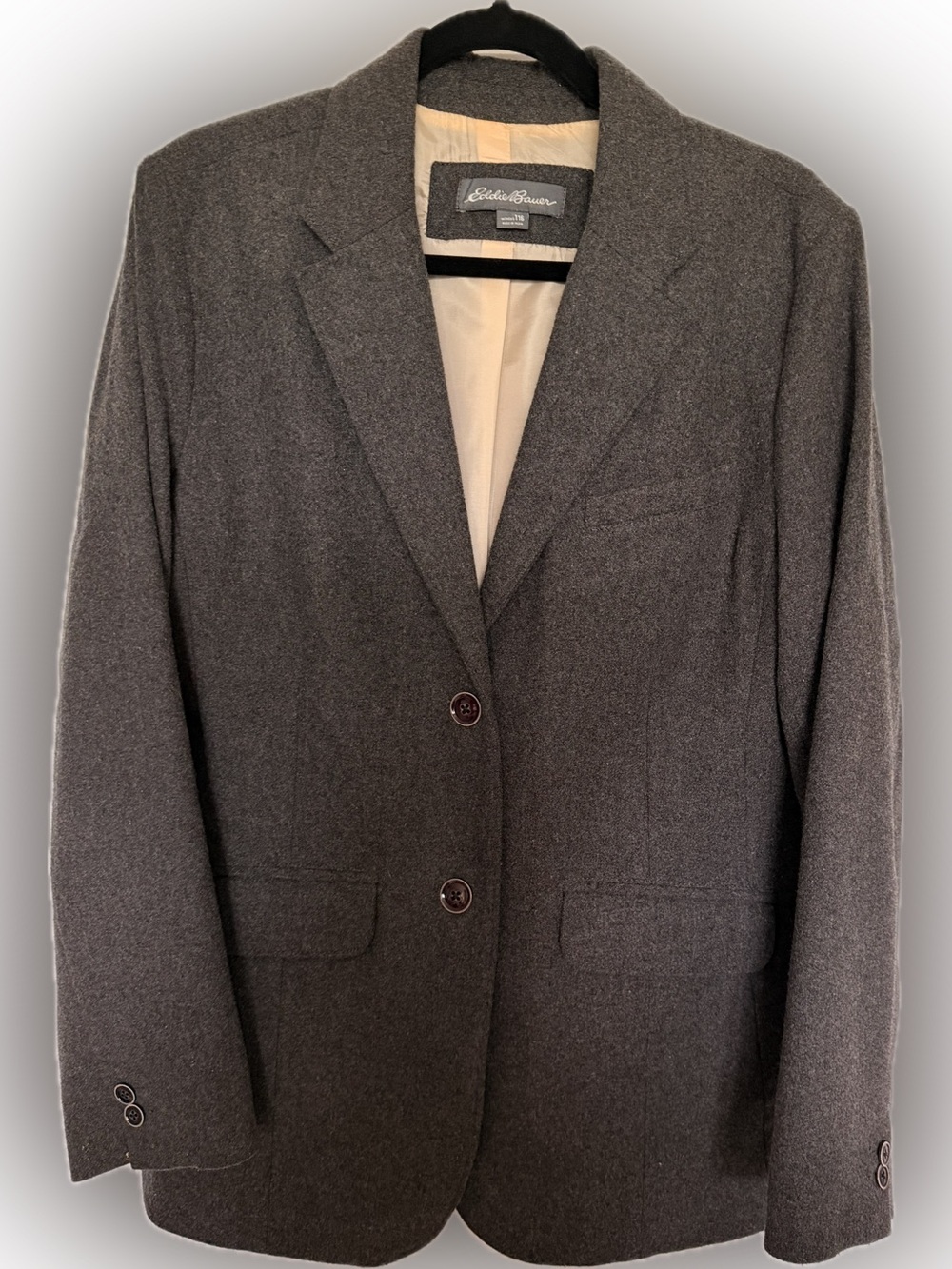 Eddie Bauer Women's Dark Gray Two-Button Wool Blend Blazer